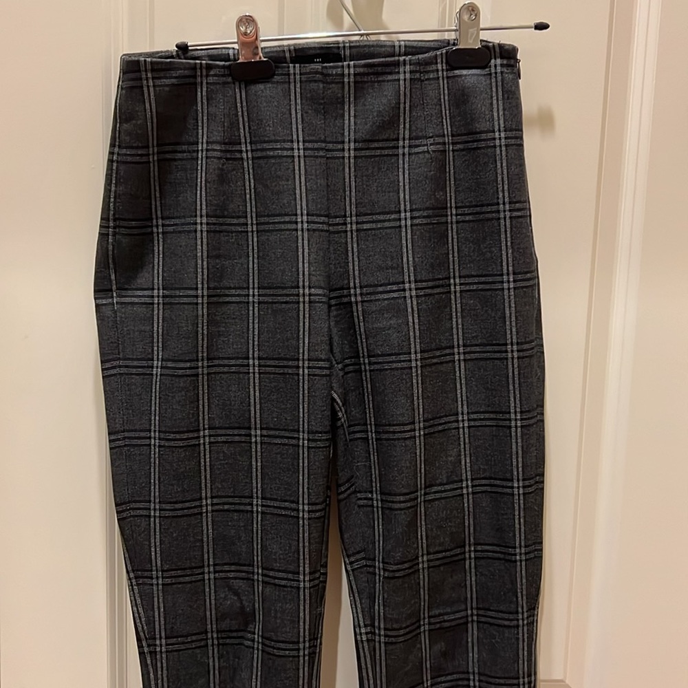 Cropped plaid stretch skinny pants mid-rise